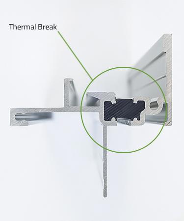 Close-up of a thermal break in thermally improved aluminum.