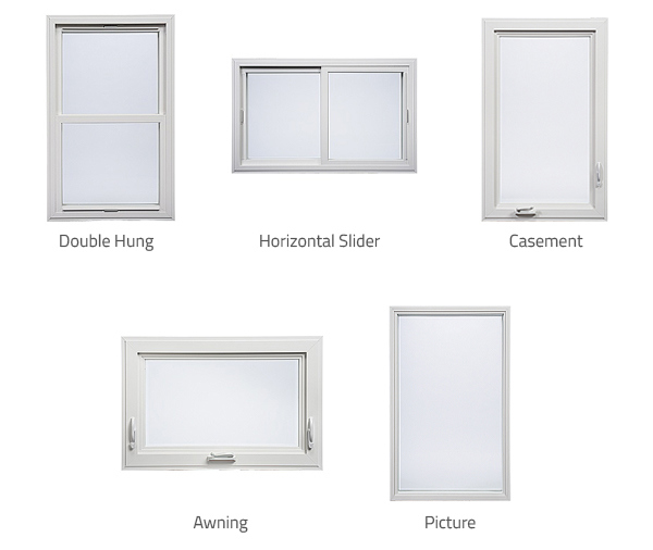 Double Hung, Horizontal Slider, Casement, Awning, Picture