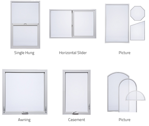 Single Hung, Horizontal Slider, Casement, Awning, Picture, Radius