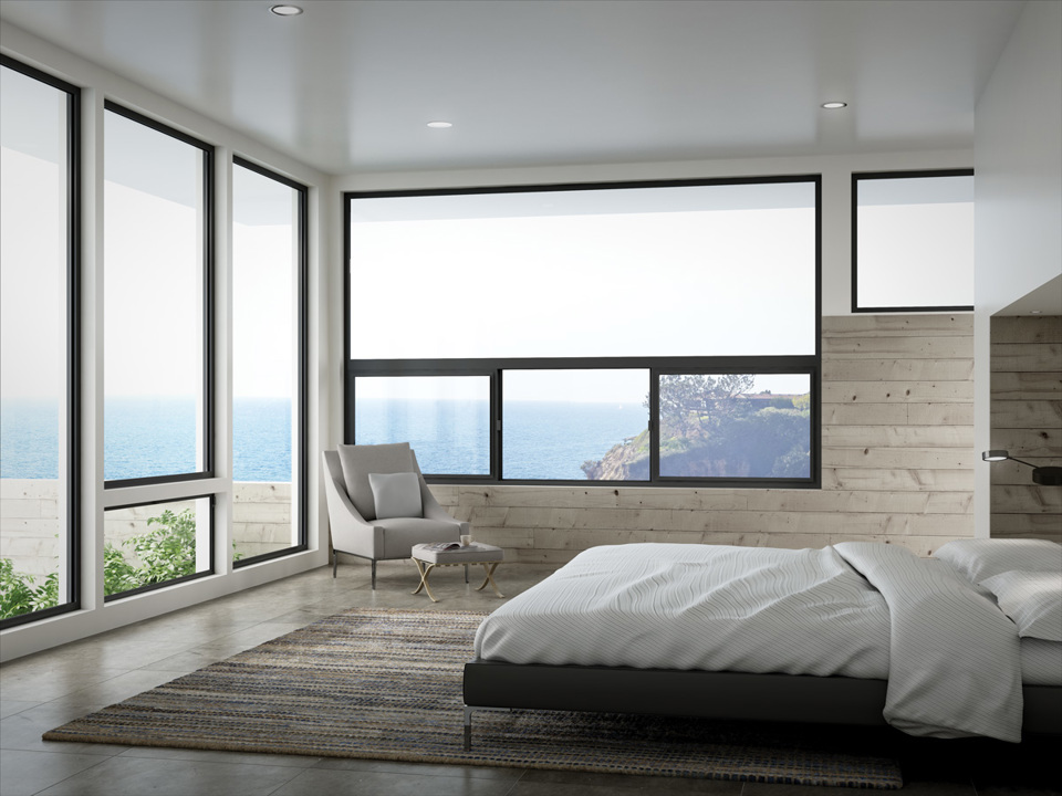 Example of aluminum windows. This image features windows from the Milgard Aluminum Series.