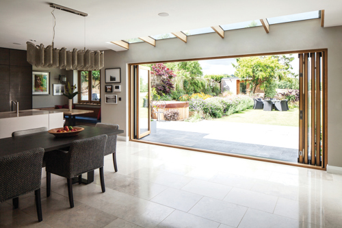 Fully open Centor Integrated Folding Doors.