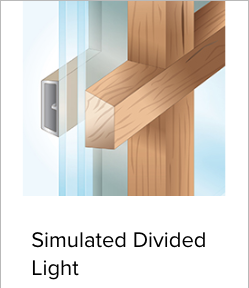 Illustration of Simulated Divided Light grilles. This style uses interior and exterior fixed grilles without an internal spacer between the glass. Image from Brennan Enterprises's partner Andersen Windows and Doors.