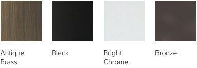 Example of finishes for Andersen's E-Series French Casement windows: Antique Brass, Black, Bright Chrome, Bronze.