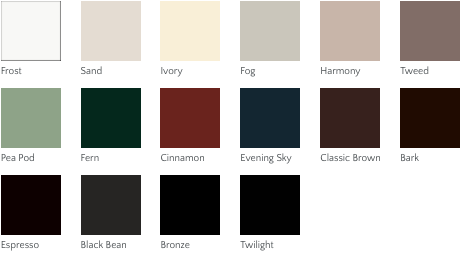 Exterior finishing colors for Milgard Essence replacement windows.