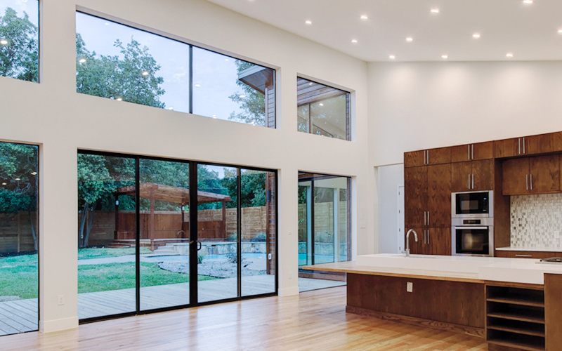 Black aluminum Milgard windows, interior view. Photo from Milgard Windows and Doors.