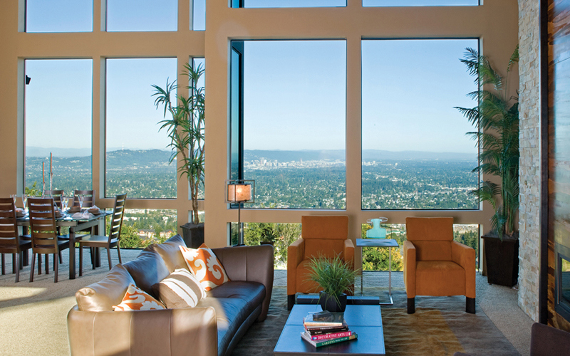 Interior view of large aluminum windows from Milgard Aluminum Series.