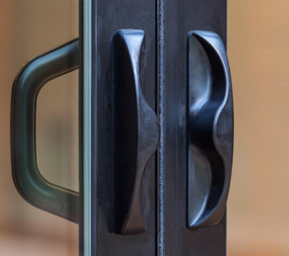 Exterior of Brennan-installed Milgard Aluminum patio door handles.