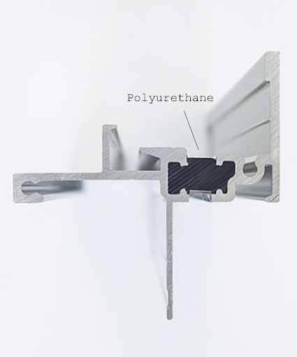 Thermally broken Milgard aluminum door and window frames feature a deep grove filled with polyurethane.