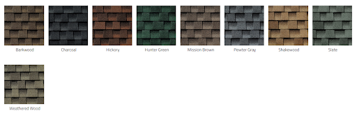 Samples of GAF asphalt shingles.
