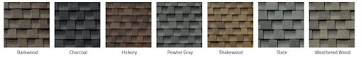 Sample of GAF Timberline Armorshield asphalt shingle colors.