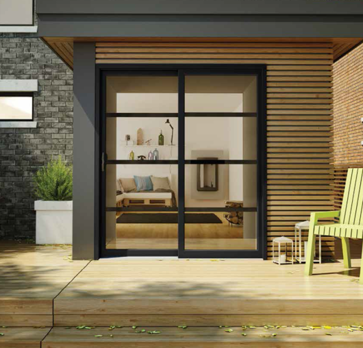 Aluminum, Vinyl and Wood Contemporary Black Sliding Door